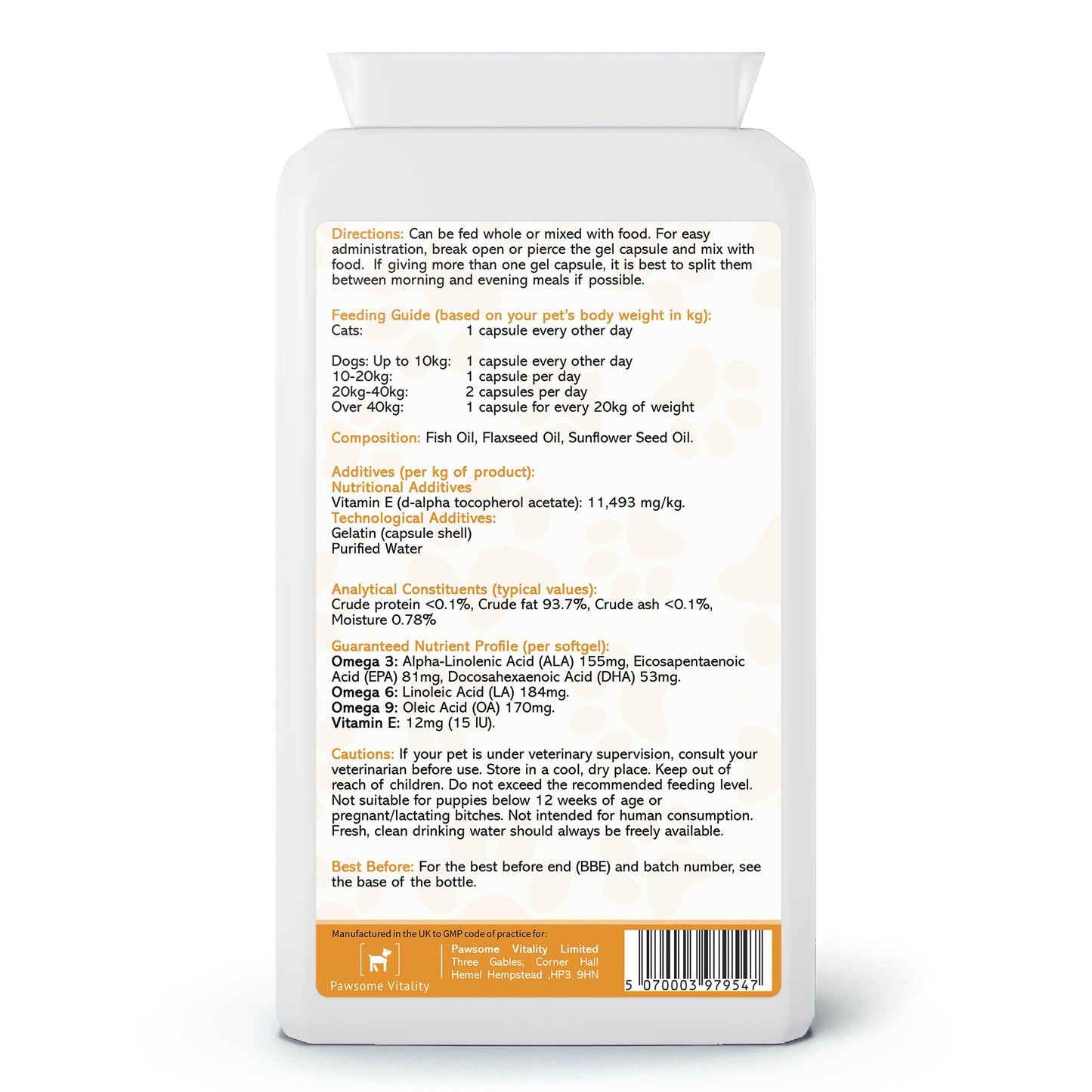 Pawsome Vitality Omega 369 for Pets – 1000 mg 120 Softgels