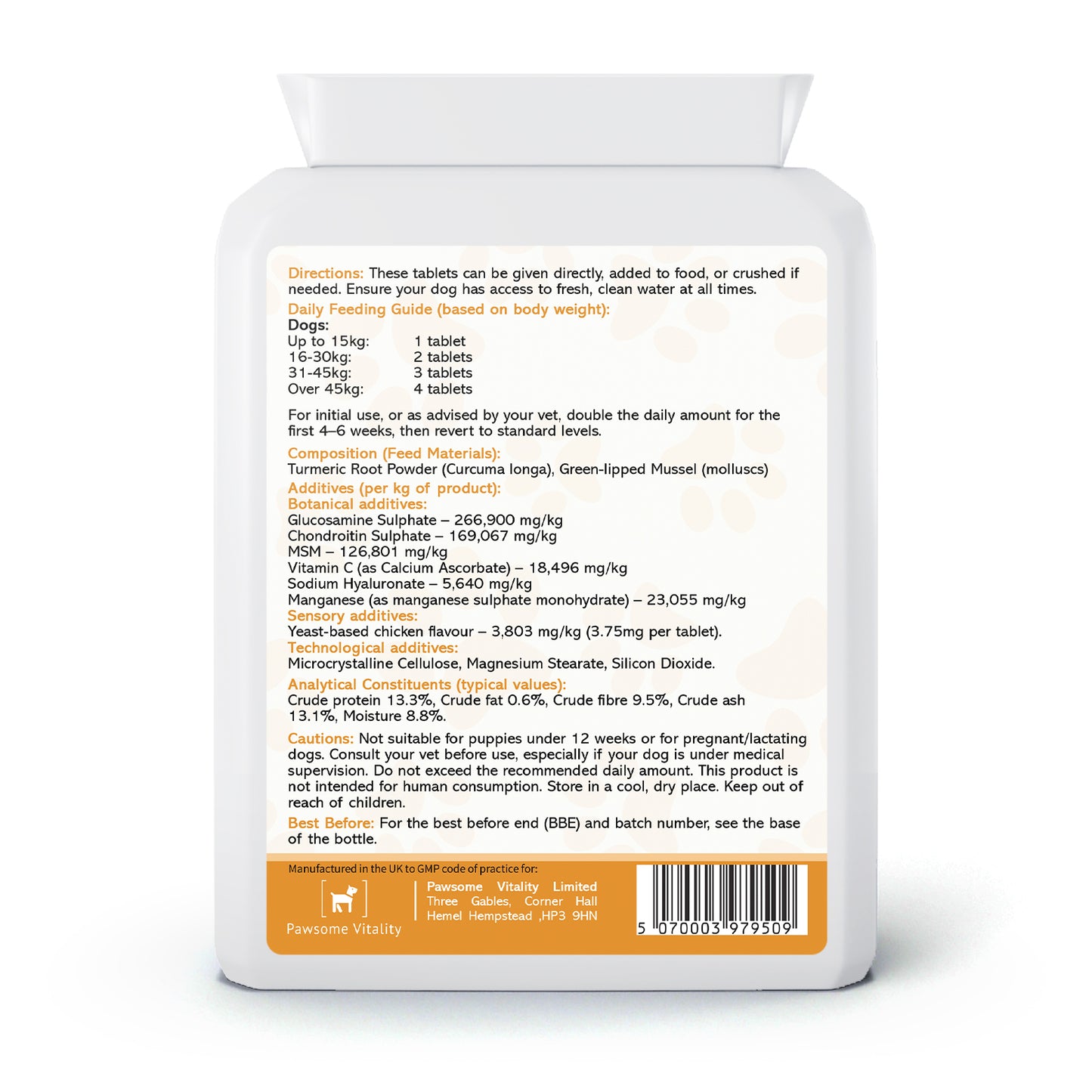 Pawsome Vitality Joint Support for Dogs – Chicken Flavour 120 Tablets