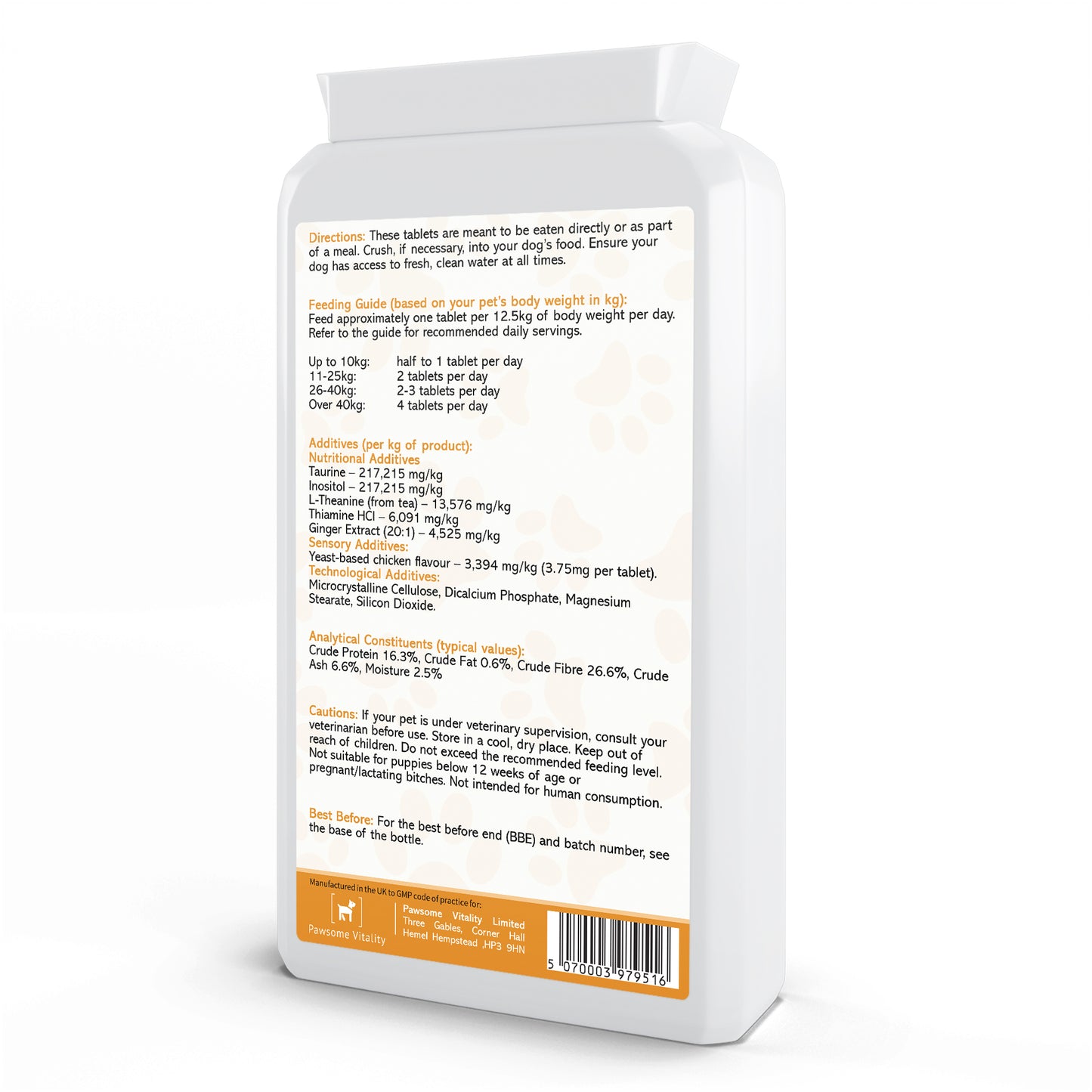 Pawsome Vitality Calm Support for Dogs – Chicken Flavour 120 Tablets – Chicken Flavour 120 Tablets