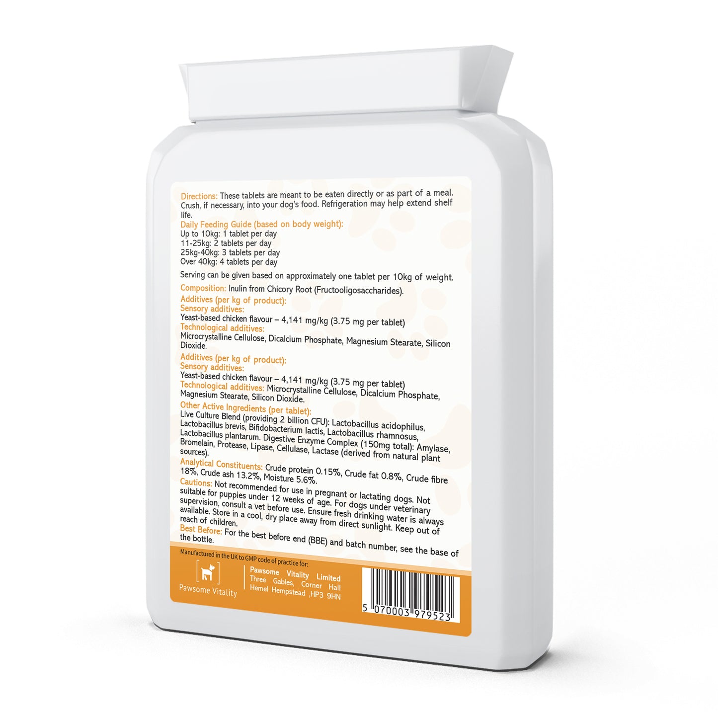 Pawsome Vitality Pet Probiotics 2 Billion CFU – Chicken Flavour 120 Tablets