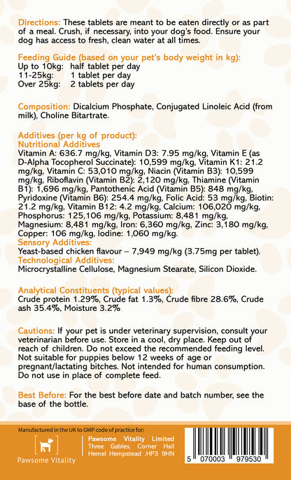 Pawsome Vitality Multi-Vitamin for Dogs – Chicken Flavour 120 Tablets