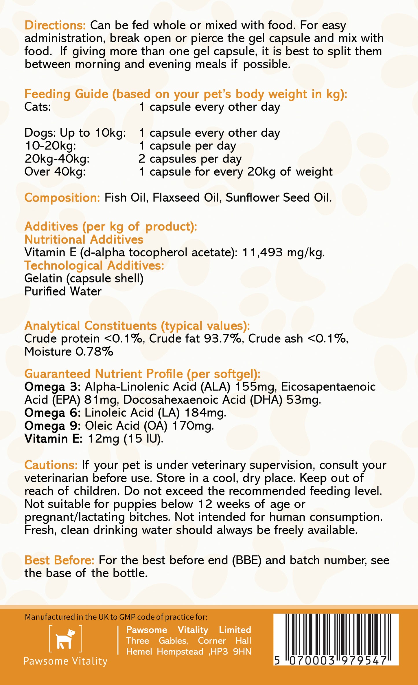 Pawsome Vitality Omega 369 for Pets – 1000 mg 120 Softgels