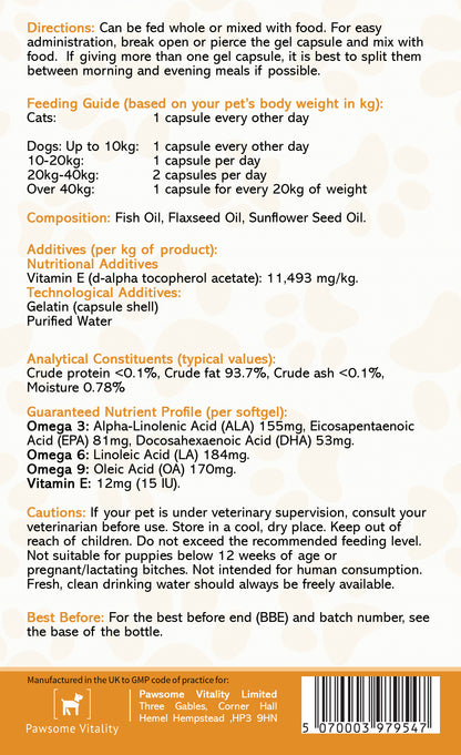 Pawsome Vitality Omega 369 for Pets – 1000 mg 120 Softgels